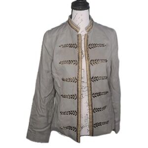 Chico's Beaded Military Jacket 00 XS Beige Gold Embellished India Boho Festival‎
